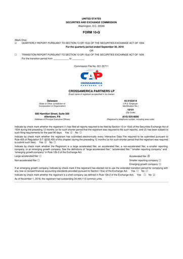 Thumbnail CrossAmerica Partners 10-Q Quarterly Report FY2018 