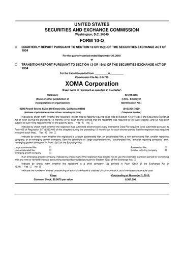 Thumbnail XOMA Royalty 10-Q Quarterly Report FY2018 