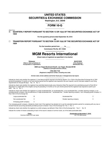 Thumbnail MGM Resorts

 10-Q Quarterly Report FY2018 