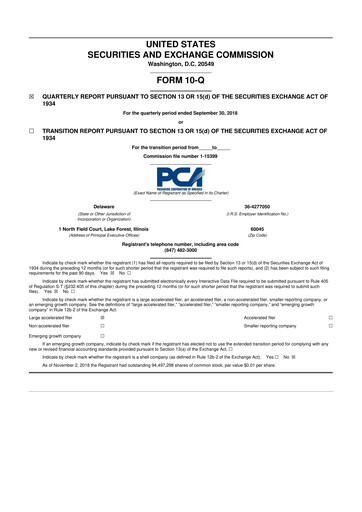 Vorschaubild Packaging Corporation of America
 10-Q Quartalsbericht 2018 