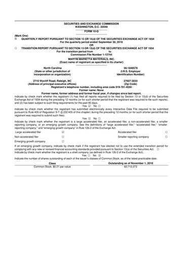 Thumbnail Martin Marietta Materials 10-Q Quarterly Report FY2018 