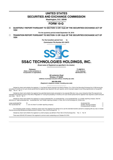 Thumbnail SS&C Technologies
 10-Q Quarterly Report FY2018 
