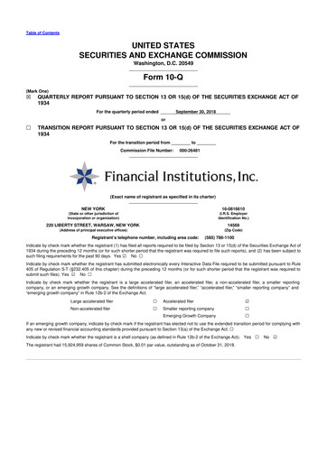 Thumbnail Financial Institutions 10-Q Quarterly Report FY2018 