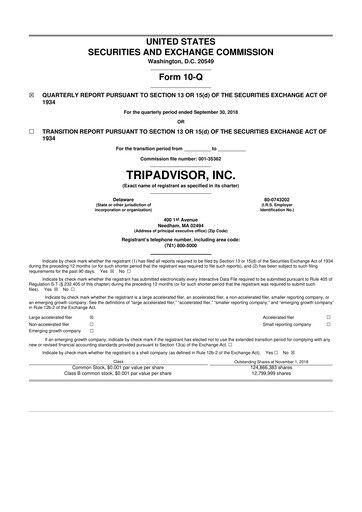 Thumbnail TripAdvisor 10-Q Quarterly Report FY2018 