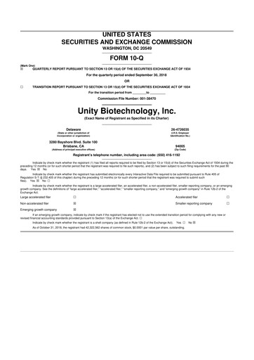 Thumbnail Unity Biotechnology
 10-Q Quarterly Report FY2018 