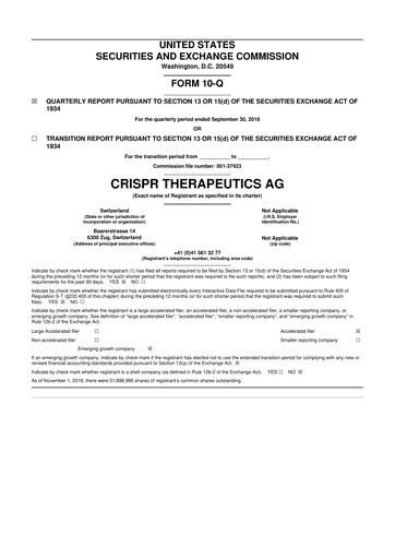 Thumbnail CRISPR Therapeutics 10-Q Quarterly Report FY2018 