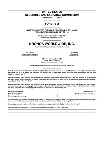 Thumbnail Kronos Worldwide 10-Q Quarterly Report FY2018 