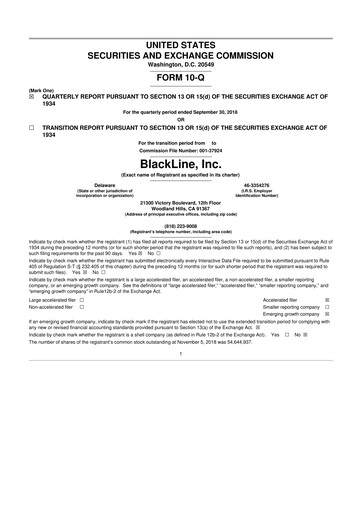 Miniature BlackLine 10-Q Rapport trimestriel 2018 