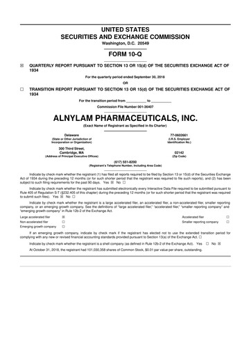 Thumbnail Alnylam Pharmaceuticals
 10-Q Quarterly Report FY2018 
