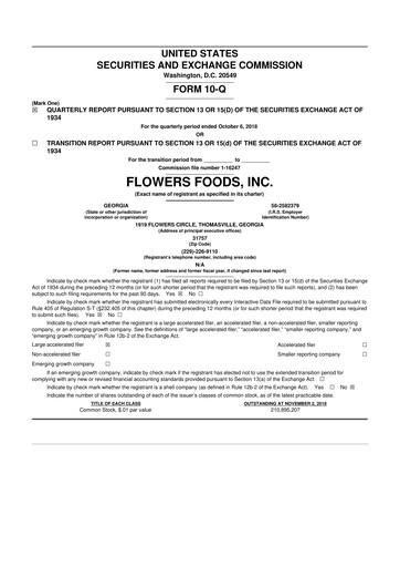 Miniature Flowers Foods
 10-Q Rapport trimestriel 2018 