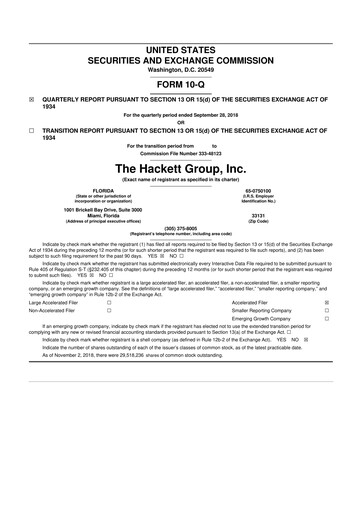 Vorschaubild The Hackett Group

 10-Q Quartalsbericht 2018 