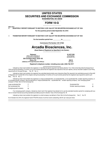 Thumbnail Arcadia Biosciences 10-Q Quarterly Report FY2018 