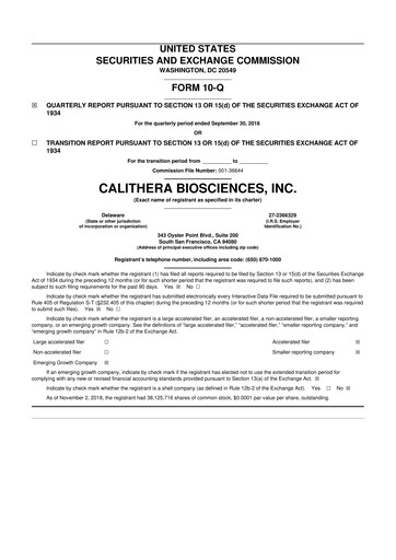 Thumbnail Calithera Biosciences
 10-Q Quarterly Report FY2018 