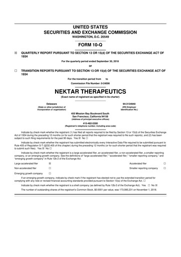 Thumbnail Nektar Therapeutics
 10-Q Quarterly Report FY2018 