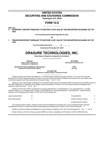 Thumbnail OraSure Technologies 10-Q Quarterly Report FY2018 