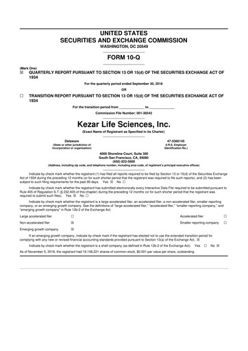 Thumbnail Kezar Life Sciences 10-Q Quarterly Report FY2018 