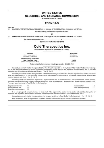 Thumbnail Ovid Therapeutics
 10-Q Quarterly Report FY2018 