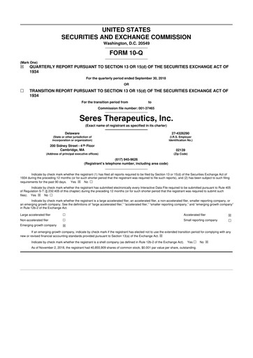 Thumbnail Seres Therapeutics 10-Q Quarterly Report FY2018 