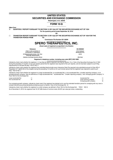 Thumbnail Spero Therapeutics 10-Q Quarterly Report FY2018 