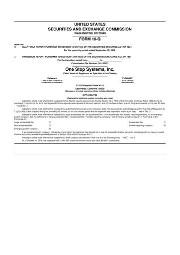 Thumbnail One Stop Systems 10-Q Quarterly Report FY2018 