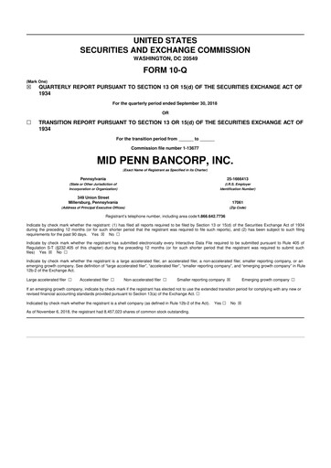 Thumbnail Mid Penn Bancorp 10-Q Quarterly Report FY2018 