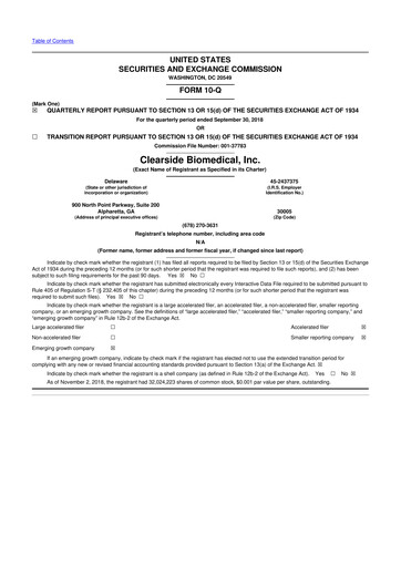 Thumbnail Clearside Biomedical
 10-Q Quarterly Report FY2018 