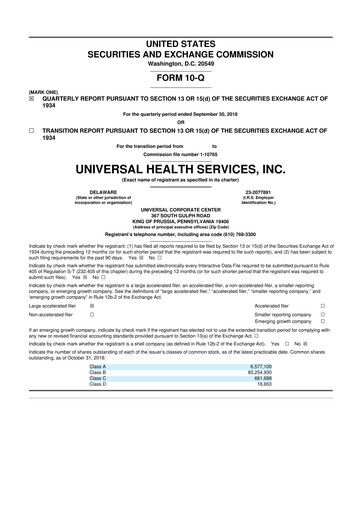 Thumbnail Universal Health Services
 10-Q Quarterly Report FY2018 