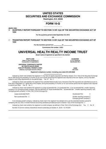 Vorschaubild Universal Health Realty Income Trust 10-Q Quartalsbericht 2018 