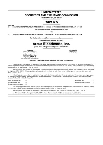 Thumbnail Arcus Biosciences
 10-Q Quarterly Report FY2018 