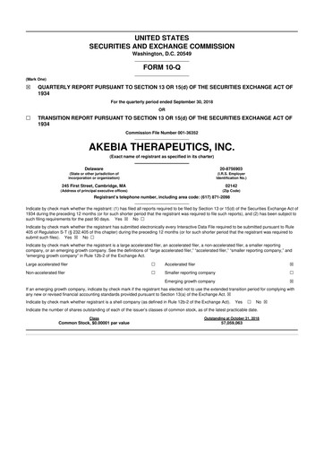 Thumbnail Akebia Therapeutics 10-Q Quarterly Report FY2018 