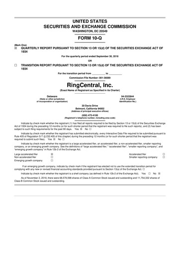 Thumbnail RingCentral
 10-Q Quarterly Report FY2018 