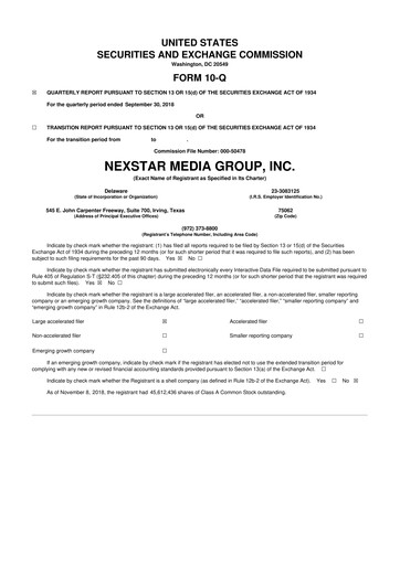 Thumbnail Nexstar Media Group
 10-Q Quarterly Report FY2018 