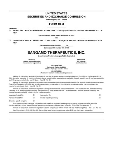 Thumbnail Sangamo Therapeutics
 10-Q Quarterly Report FY2018 