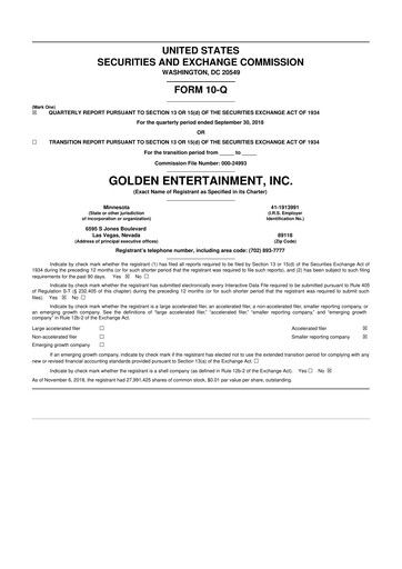 Thumbnail Golden Entertainment
 10-Q Quarterly Report FY2018 