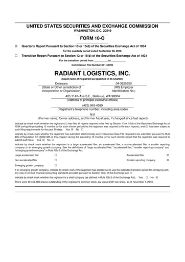 Thumbnail Radiant Logistics
 10-Q Quarterly Report FY2019 