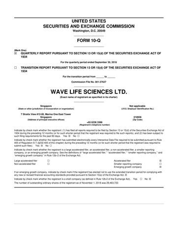 Thumbnail Wave Life Sciences 10-Q Quarterly Report FY2018 