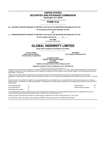 Thumbnail Global Indemnity 10-Q Quarterly Report FY2018 