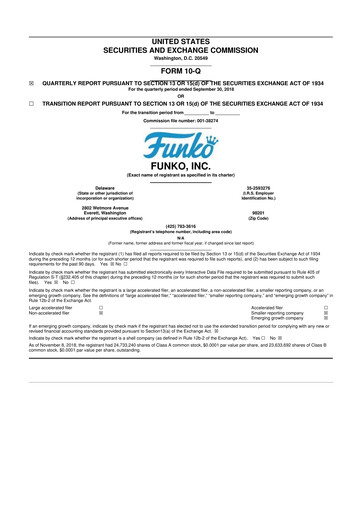 Miniature Funko
 10-Q Rapport trimestriel 2018 