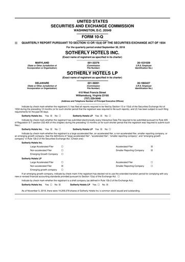 Vorschaubild Sotherly Hotels 10-Q Quartalsbericht  