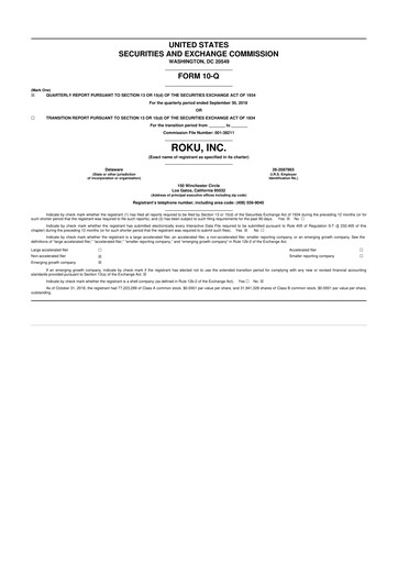 Miniature Roku 10-Q Rapport trimestriel 2018 