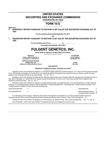 Thumbnail Fulgent Genetics
 10-Q Quarterly Report FY2018 