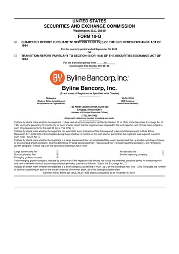 Miniature Byline Bancorp 10-Q Rapport trimestriel 2018 