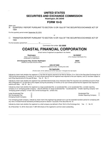 Thumbnail Coastal Financial Corporation 10-Q Quarterly Report FY2018 