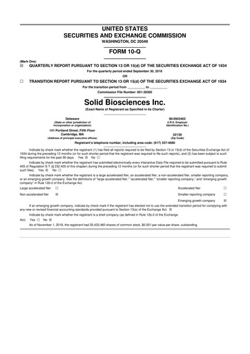Thumbnail Solid Biosciences
 10-Q Quarterly Report FY2018 