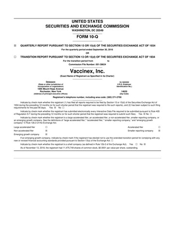 Thumbnail Vaccinex 10-Q Quarterly Report FY2018 