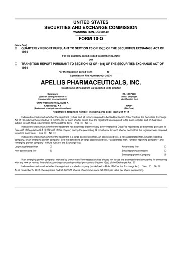 Thumbnail Apellis Pharmaceuticals 10-Q Quarterly Report FY2018 