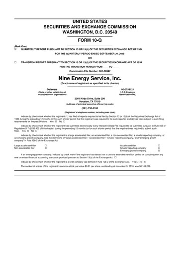 Thumbnail Nine Energy Service
 10-Q Quarterly Report FY2018 