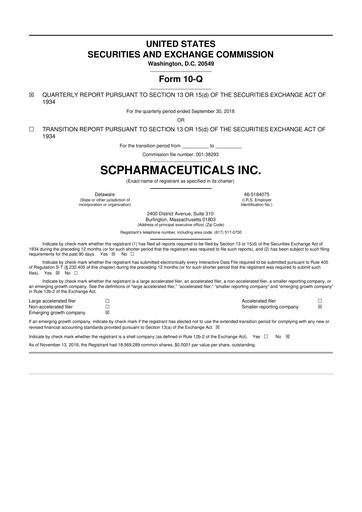 Thumbnail scPharmaceuticals 10-Q Quarterly Report FY2018 