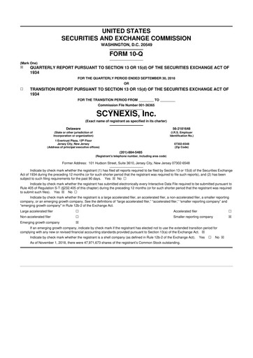 Thumbnail SCYNEXIS 10-Q Quarterly Report FY2018 