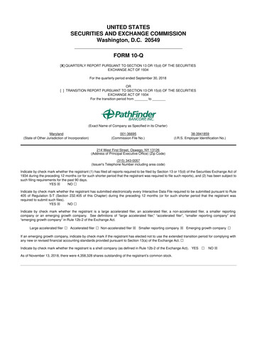 Miniature Pathfinder Bancorp 10-Q Rapport trimestriel 2018 
